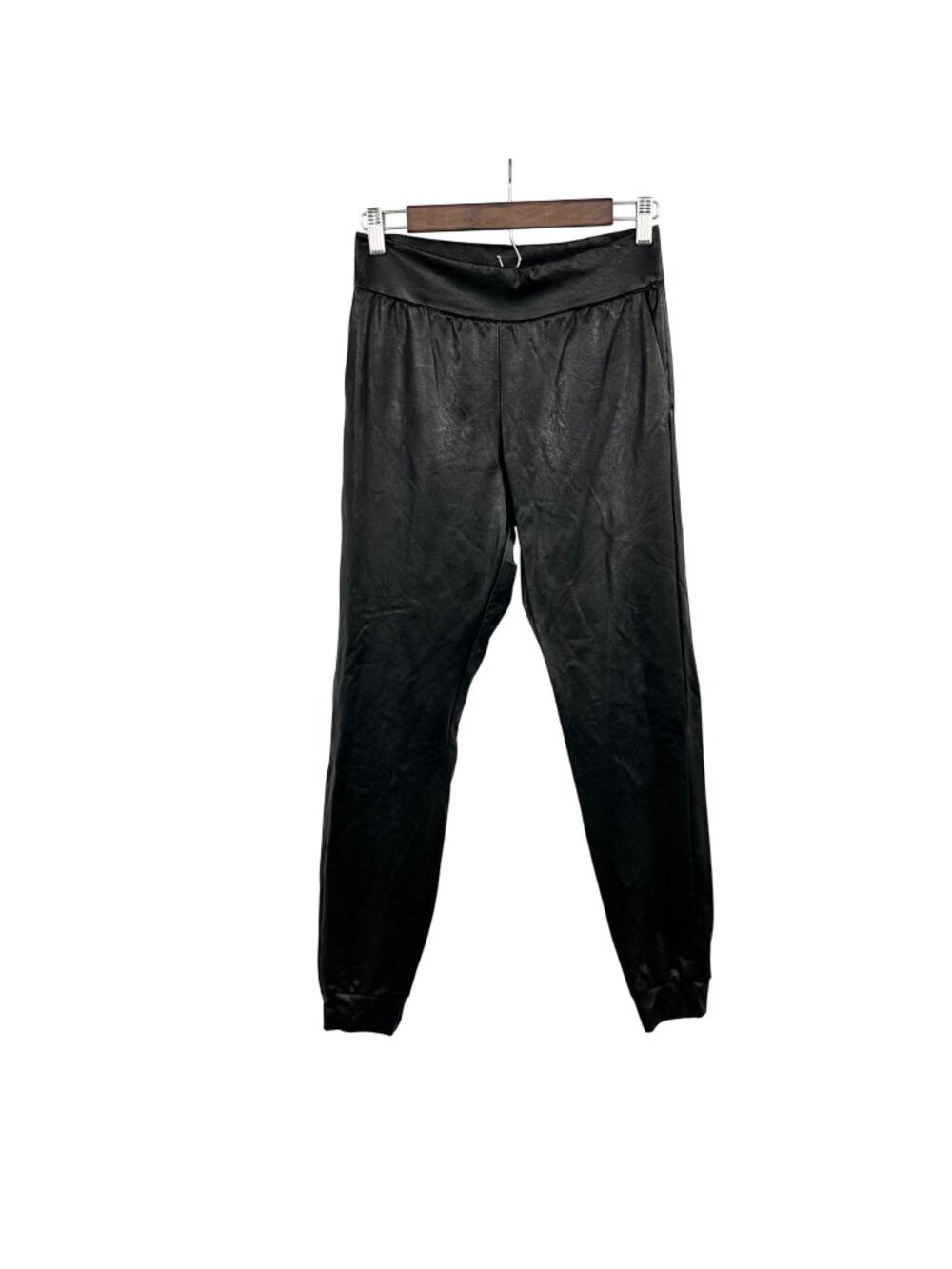 Commando Womens Faux Leather Jogger Pants Black Pull On Size Small Pockets